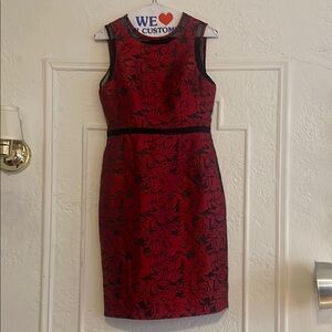 Maggy London Red and Black Brocade Party Dress